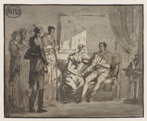 La reina Guillermina visita al príncipe de Orange herido, tras la batalla de Waterloo, en Bruselas de Mattheus Ignatius van Bree