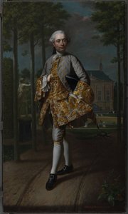 Retrato de Gerard Cornelis van Riebeeck
Gerard Cornelis van Riebeeck (1722-1759), secretario de Delft, presumiblemente de pie delante de su casa de campo Essensteyn en Voorburg