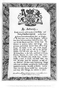 Cartel caligráfico de exhibición de Matthew Buchinger, Enano de Nurnburg, 1717, 1840 de Matthew Buchinger
