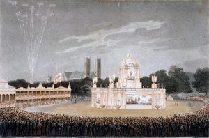 Espectáculo de fuegos artificiales en Green Park, Westminster, Londres, 1814 de Matthew Dubourg