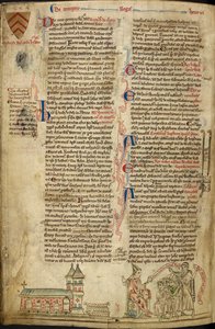 Royal 14C VII, f.138v Abadía de Westminster y Santuario de San Eduardo; a la derecha, el Papa Inocencio IV en el Concilio de Lyon, ilustración de 