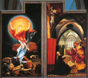 La Anunciación y la Resurrección de Cristo, detalle del Retablo de Isenheim de Matthias (c.1480 1528) Grunewald