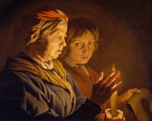 Anciana y un niño a la luz de las velas, 1630-1650 de Matthias Stomer