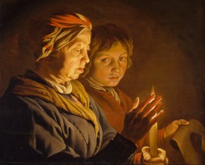 Anciana y un niño a la luz de las velas, 1630-1650 de Matthias Stomer