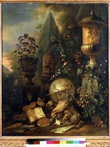 Vanitas, bodegón con jarrón (Vanitas, bodegón con jarrón). Pintura de Matthias Withoos (1627-1703). Óleo sobre lienzo, 83 x 67 cm. Arte holandés del siglo XVII. Museo Pushkin de Bellas Artes, Moscú. de Matthias Withoos