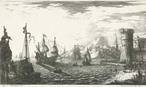 Puerto marítimo con barcos navegando en de Matthieu van Plattenberg