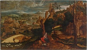 Paisaje con el descanso en la huida a Egipto, 1540-1545