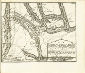 Escoria bij Ramillies, 1706 Plano del Castillo de la Ciudad y Fuerte de Huy sitiado por los Ejércitos del S.A.E. de Baviere & du Marechal de Villeroy le 26 de mayo de 1705 (título sobre el objeto) de Matthijs Pool (possibly)