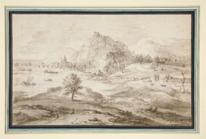paisaje montañoso con puerto y ciudad de Matthys Cock