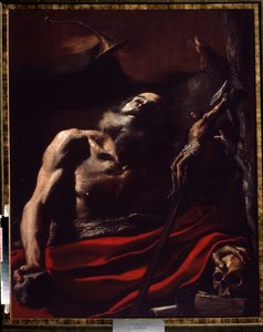 San Jerónimo. Pintura (Vanita) de Mattia Preti Il Cavaliere Calabrese (1613-1699). Óleo sobre tela. Arte italiano, estilo barroco. Museo del Palacio de Oranienbaum en Lomonosov, Rusia. de Mattia Preti