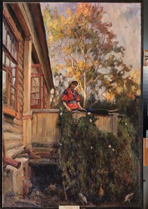 Au balcon (En el balcón) - Peinture de Matvei Markovich Zaytsev (1880-1940), huile sur toile de Matvei Markovich Zaytsev