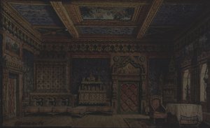 Diseño de escenario para la obra de teatro Muerte de Iván el Terrible de A. Tolstoy de Matvey Andreyevich Shishkov