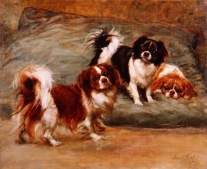 Tres Spaniels King Charles en un Cojín de Maud Earl