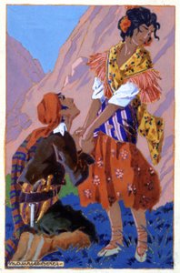 Encuentro entre Don José y Carmen, c. 1930 (ilustración) de Maurice Berty