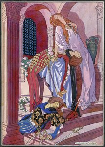 La muerte de Romeo y Julieta, escena final de la obra de William Shakespeare (1564-1616) (litografía) de Maurice Berty