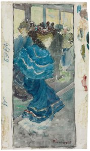 Mujer elegante con vestido azul, c.1893-94