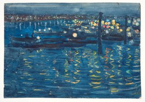 Noche de fiesta, Venecia, c. 1898-1899 (grafito, acuarela y acuarela sobre papel de estraza) de Maurice Brazil Prendergast