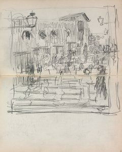 Cuaderno de bocetos italiano: Puente con figuras página 93 y 94, 1898-1899 de Maurice Brazil Prendergast