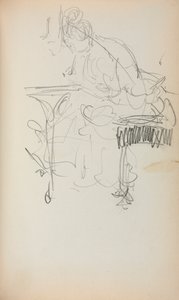 Cuaderno de bocetos italiano: Mujer sentada cosiendo página 153, 1898-1899 de Maurice Brazil Prendergast