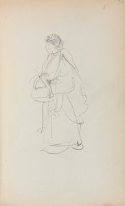 Cuaderno de bocetos italiano: Mujer de pie sosteniendo un bolso página 56, 1898-1899 de Maurice Brazil Prendergast