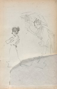 Cuaderno de Bocetos Italiano: Mujer de Pie de Perfil y Hombre con Paraguas página 2, 1898-1899 de Maurice Brazil Prendergast