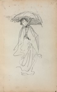 Cuaderno de bocetos italiano: Mujer de pie con parasol (página 259), 1898-1899 de Maurice Brazil Prendergast