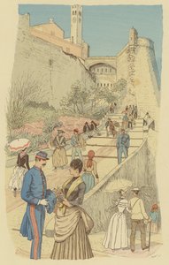 Gente Caminando en la Gran Escalera del Palacio Real, Mónaco de Maurice Charles Mathieu Bonvoisin