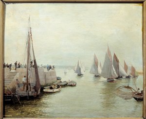 El regreso de la pesca en 1880. Pintura de Courant Maurice (1847-1925) de Maurice Courant