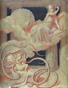 Hércules niño matando a las serpientes enviadas por Hera para matarlo en su cuna (dibujo) de Maurice De Vaines
