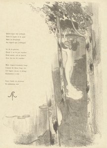 Ilustración con una mujer desnuda de pie entre árboles junto a un lago para acompañar el poema Petit Air de Stéphane Mallarmé
Ilustración del soneto Petit Air de Stéphane Mallarmé
L
