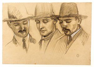 Retratos del padre Couturier, Charles Plessard y André Lecoutey. Estudio para la cúpula de Dutuit: los tres arquitectos de la Escuela Francesa de Roma de Maurice Denis