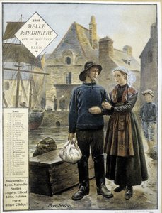 La partida de los pescadores bretones hacia Terranova - calendario de tienda "La Belle Jardinière" de Maurice Henri Orange