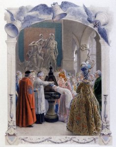 Escena noble de bautismo del siglo XVIII, c.1900 (ilustración) de Maurice Leloir