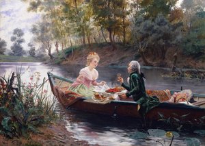 Un almuerzo romántico (óleo en panel)