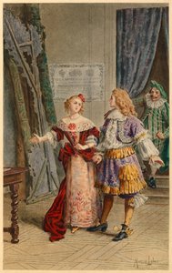 Entre bastidores de Scapin, Armande, Baron y Moliere (ilustración) de Maurice Leloir