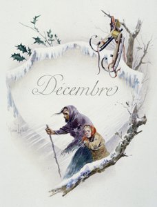 Diciembre "La Chanson du mois" por Jérôme Doucet, ilustración - Maurice Leloir, ed. Reims 1904. L. Michaud de Maurice Leloir