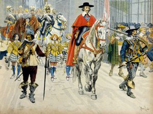 Historia de Francia: Entierro del Rey Luis XIII (1601-1643) y el Cardenal Richelieu (Armand Jean du Plessis) de Maurice Leloir