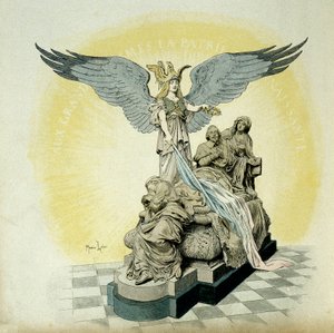 Historia de Francia: Monumento a Armand Jean du Plessis, Cardenal de Richelieu (1585-1642), Ministro de Luis XIII, en la Escuela de la Sorbona, París. Ilustración de Maurice Leloir (1853-1940) en 