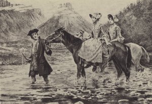 Jean-Jacques Rousseau ayudando a dos mujeres jóvenes a cruzar un arroyo de Maurice Leloir