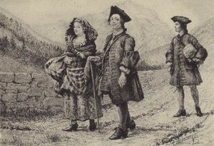 Jean-Jacques Rousseau en el camino con dos compañeros (grabado) de Maurice Leloir