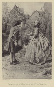 Encuentro de Jean-Jacques Rousseau y Madame de Warens (grabado) de Maurice Leloir