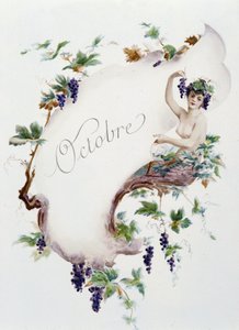 Octubre “La Canción del mes” por Jérôme Doucet, ilustración - Maurice Leloir, ed. Reims 1904. L. Michaud