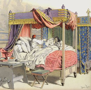 Richelieu y el Rey Luis XIII en camas adyacentes en el momento de la conspiración de Cinq-Mars de Maurice Leloir