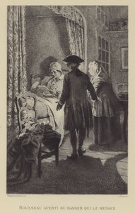 Rousseau advertido del peligro que le amenaza (grabado) de Maurice Leloir