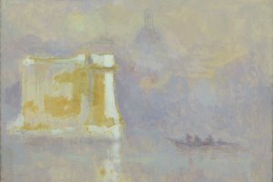 Pila blanca rodeada de niebla (acuarela sobre papel) de Maurice Louvrier