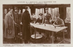 Firma del Armisticio para poner fin a la Primera Guerra Mundial, Bosque de Compiegne, Francia de Maurice Pillard Verneuil