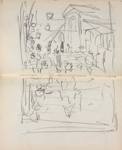 Cuaderno de bocetos italiano: Puente con figuras (páginas 209 y 210) de Maurice Prendergast