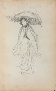 Cuaderno de bocetos italiano: Mujer de pie con sombrilla (página 259) de Maurice Prendergast