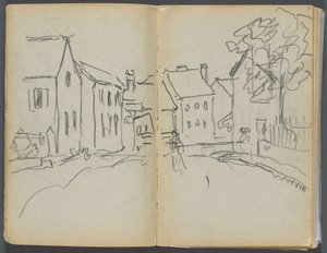 Sketchbook- The Granite Shore Hotel, Rockport, página 004  5: Escena de la calle de Maurice Prendergast