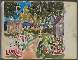 Sketchbook- The Granite Shore Hotel, Rockport, página 016 17: Casas y jardines de Maurice Prendergast